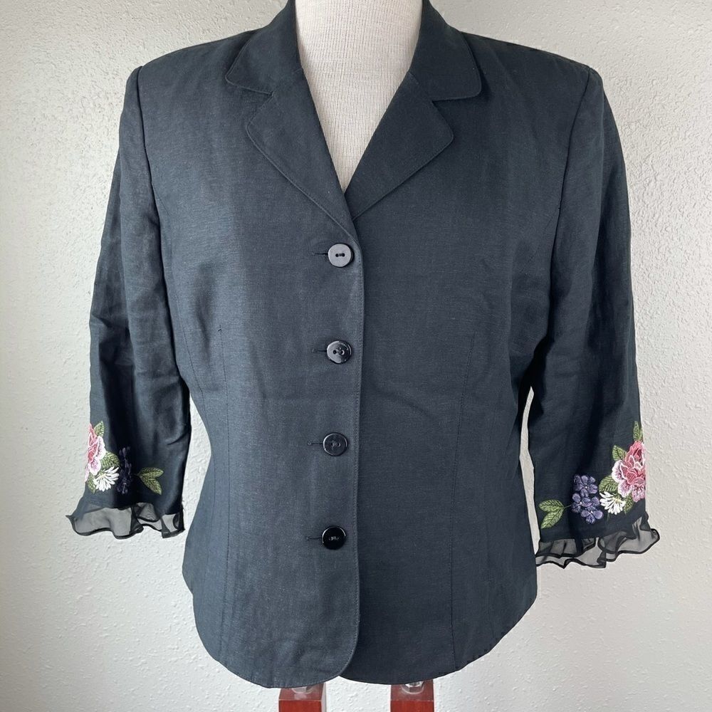 Plaza South Petite Linen Blend Jacket & Pants EUC
